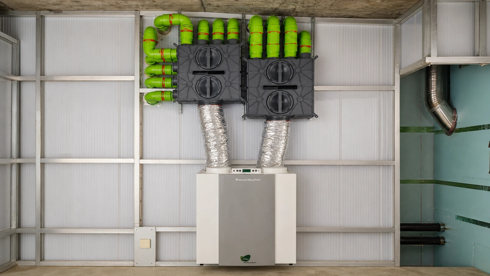 Sistema Siber de ventilación con recuperador de calor, distribuidores y conductos instalado en una vivienda unifamiliar